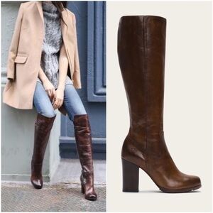 Frye Parker Tall Brown Leather Knee Length Vintage Heeled Round Toe Boots 8